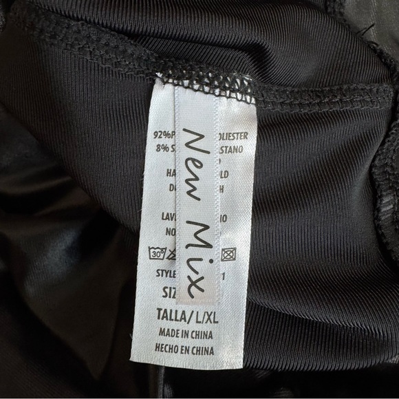 New Mix High Waisted Solid Black Faux Leather Leggings L/XL - Picture 6 of 7